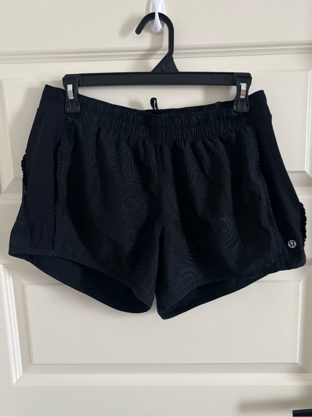 lululemon athletica Black Ruffled Floral Dots Athletic Shorts